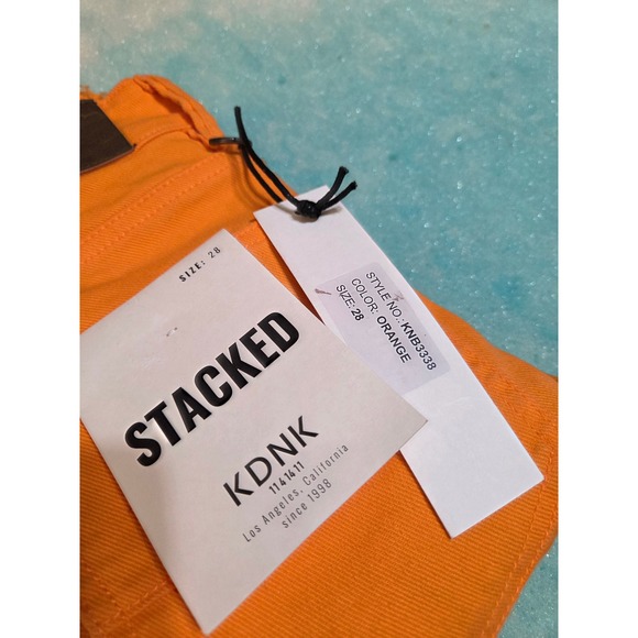Kdnk Denim - KDNK Stacked Distressed Jeans Orange Slim Fit Frayed‎ Patch KNB3338 Womens 28